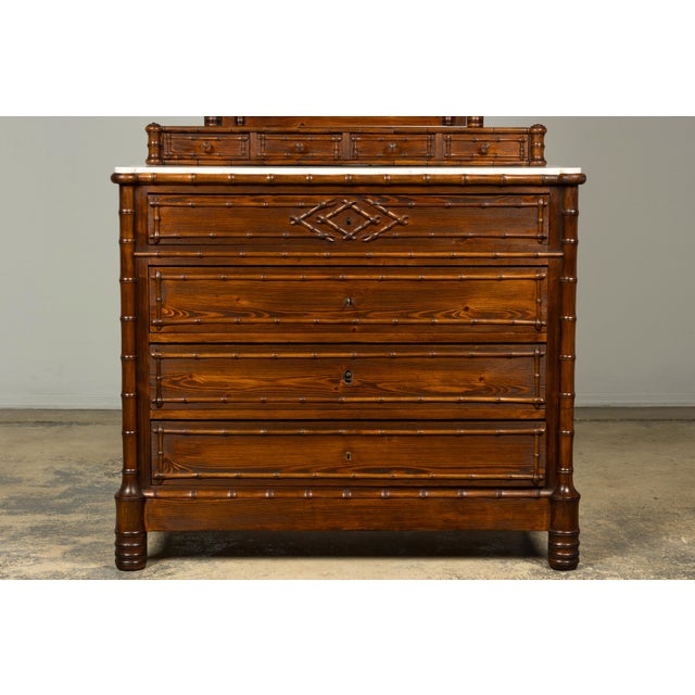 Late 19th Century 19th Century French Napoleon III Bamboo Dresser With Carrara Marble and Mirror For Sale - Image 5 of 18