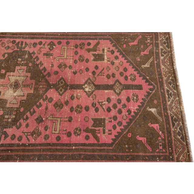 1960s Vintage Persian Distressed Handmade Tribal Pink Wool Rug For Sale In New York - Image 6 of 7