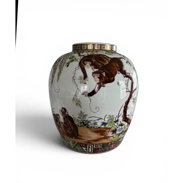 Chinese Late 20th Century Chinese Hand-Painted Porcelain Vase With Monkey Family Landscape Scene For Sale - Image 3 of 6
