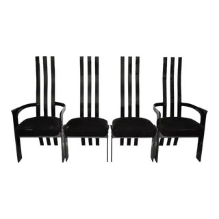 Late 20th Century Vintage Black and Clear Lucite High Back Sculptural Dining Chairs - Set of 4 For Sale