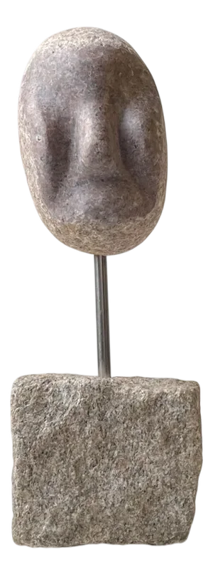 Vintage Androgynous Granite Stone Head Sculpture