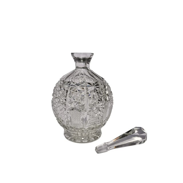 Crystal Round Cut Glass Decanter For Sale - Image 4 of 8