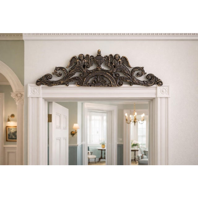 Antique Victorian Cast Iron Cherub Architectural Pediment Decorative / Wall Decor - Set of 2 For Sale - Image 12 of 12