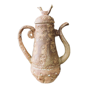 Handmade Figural Studio Pottery Tea Pot With Bird Lid