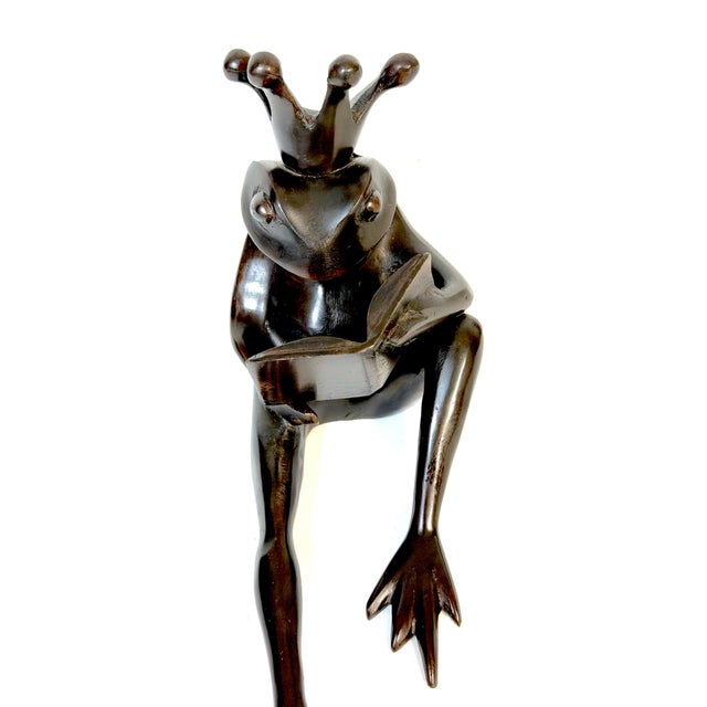 Pair Patinated Bronze Reclining Frog Prince Reading Book Bookends, Late 20th C. For Sale - Image 12 of 12