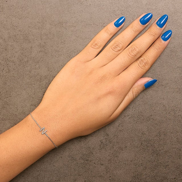 Early 21st Century 10K White Gold Diamond Accent "N" Initial Charm and Link Bracelet For Sale - Image 5 of 6