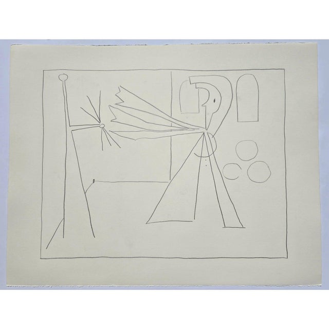 W 30 by H 23 Picasso Style Minimalist Pen Drawing / Natural Color Palette, Unframed For Sale - Image 4 of 7