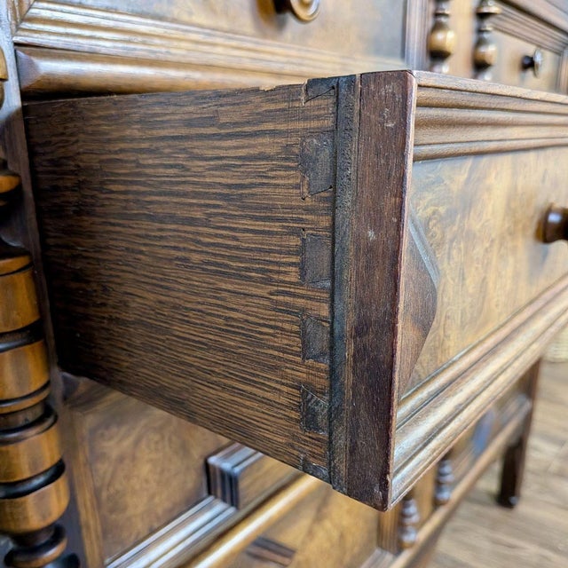Brown Vintage Burl Wood Spanish Revival Chest-on-Chest Dresser For Sale - Image 8 of 16