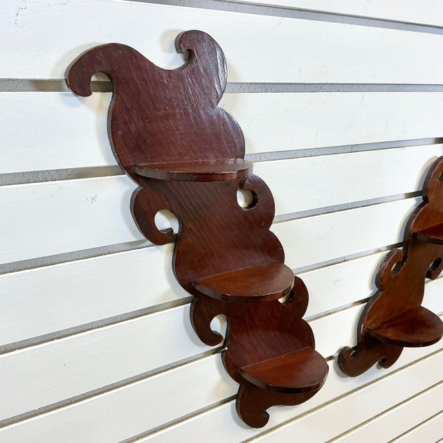 Wood 1940s Vintage Americana Boho Chic Folk Art Wall Mounted Display Shelves - A Pair For Sale - Image 7 of 10