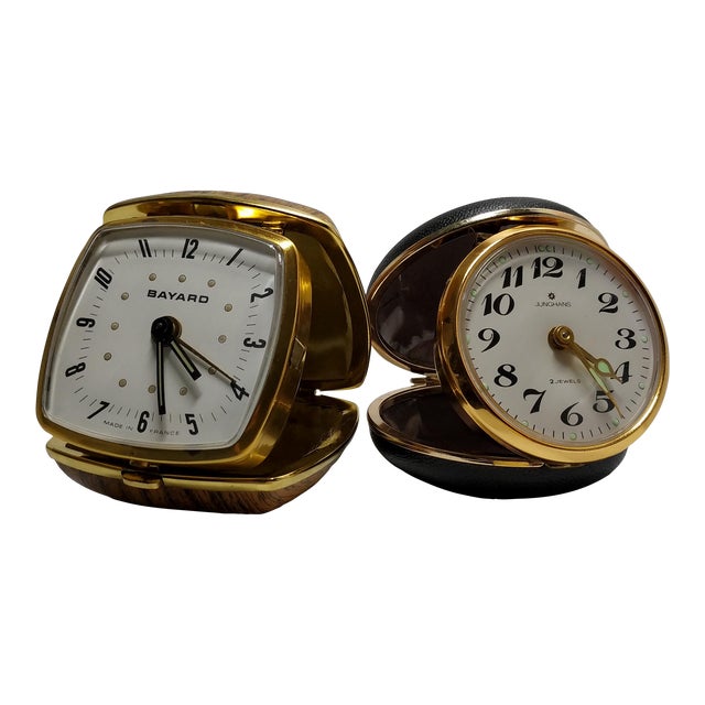 Mid 20th Century Folding Alarm Clocks Junghans and Bayard- Set of 2 For Sale