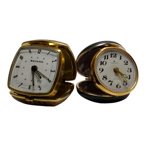 Mid 20th Century Folding Alarm Clocks Junghans and Bayard- Set of 2