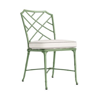 Brown Jordan Calcutta Side Chair in Bay Leaf with Sea Salt and Anthracite Stripe Welt Cushions For Sale