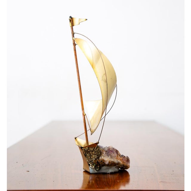 Mid Century Modern Original Art Boat Sculpture Stone Geode Sailboat Vintage MCM For Sale - Image 11 of 12