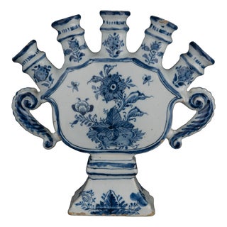 Delft Blue and White Tulip Vase Flower Vase with Spouts, 1720s For Sale