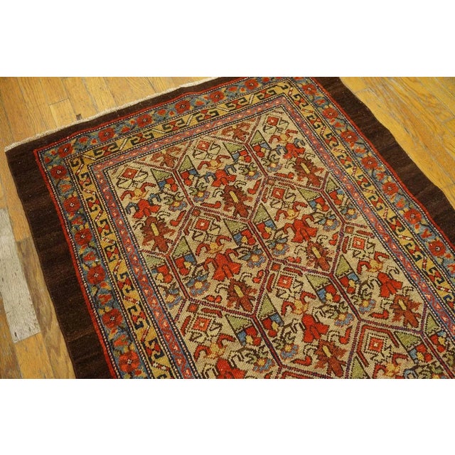 Happy and Inviting Tan Background Rustic Tribal Geometric Grid Design Antique 19th Century Persian Serab / Malayer Scatter Rug For Sale - Image 4 of 9
