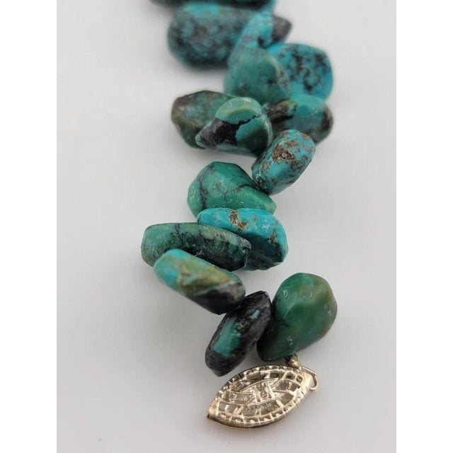 Vintage Gorgeous all natural chunks of Turquoise Nuggets Bracelet. 7 Inch Long. For Sale - Image 10 of 11