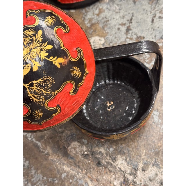 Chinoiserie Chinoiserie Lacquered Wedding Basket Carriers, Set of Seven For Sale - Image 3 of 12