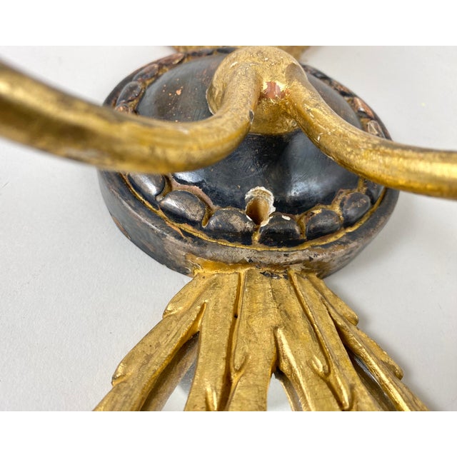 Vintage Carved Wall Sconce in Gilded Metal and Wood, 1950s For Sale - Image 6 of 8