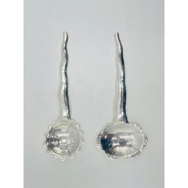 Silver 1980s Emilia Castillo Sun & Cloud Serving Utensils, Hand Signed, Mexican Modern Design For Sale - Image 8 of 18