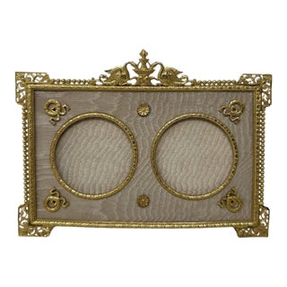 Antique French Bronze Dore Ormolu Portrait Photo Photograph Picture Frame Silk For Sale