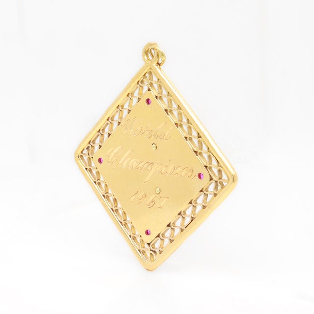 Metal Saint Louis Cardinals Baseball World Series Gold, Enamel & Ruby Charm by Ballou For Sale - Image 7 of 12