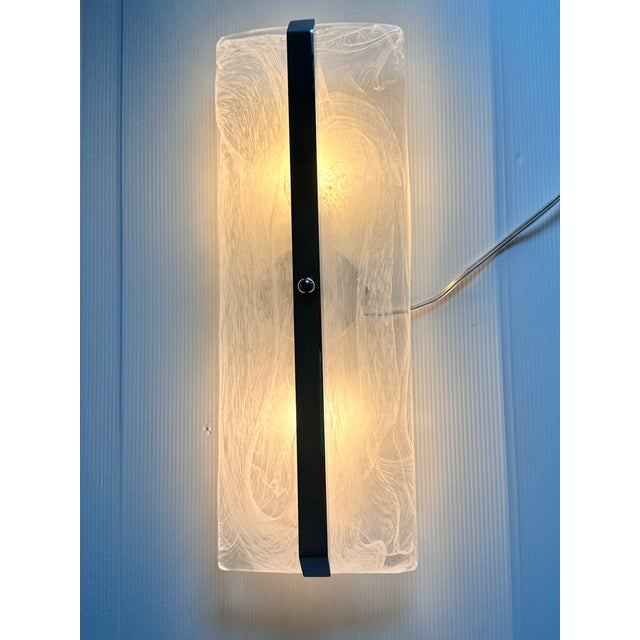 Contemporary Contemporary Rectangular Venied-White "Alabastro" Murano Glass Chromed Wall Sconce - A Pair For Sale - Image 3 of 5