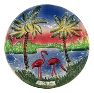 1950s Mid-Century Pottery Florida Sunset Flamingo Round Decrotive Wall Plate
