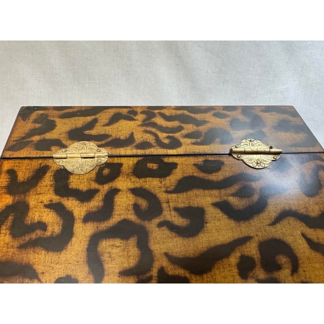 Vintage Regency Leopard Animal Print & Brass Hinged Lidded Box, Black & Brown For Sale - Image 10 of 12