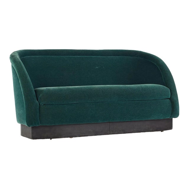 Ward Bennett Style Mid Century Green Velvet Sofa Settee For Sale