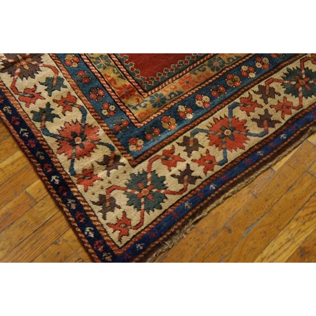 1850s Red Solid Open Field Tribal Antique Caucasian Kazak Carpet 4' X 8'8" Knotted Wool Rug For Sale In New York - Image 6 of 13