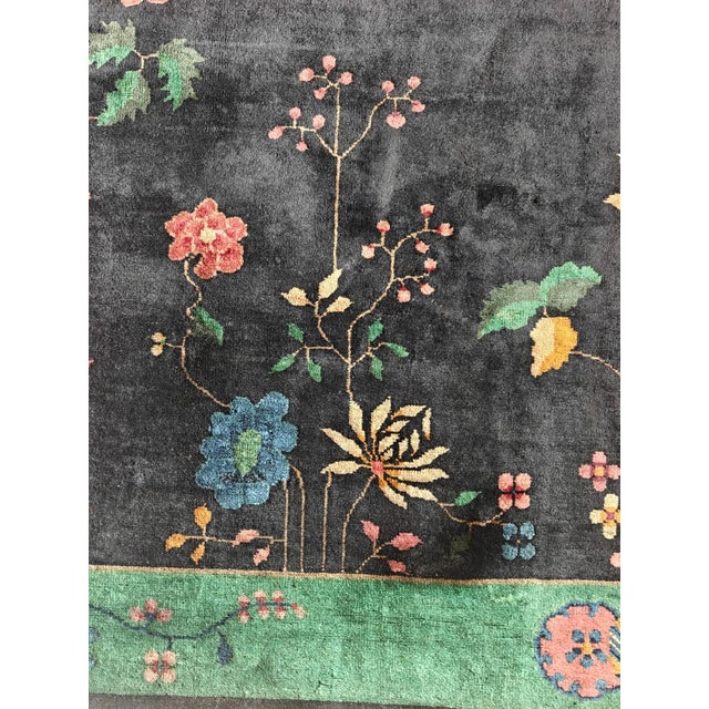 1920s Navy Blue Antique Floral Vase Modern Chinese Classic European Art Deco Rug For Sale In New York - Image 6 of 6