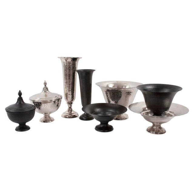 Black The Hammered Em Dash Tall Flared Trumpet Vase, Large For Sale - Image 8 of 9