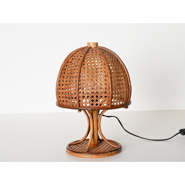 Large Table Lamp in Rattan and Vienna Straw by Louis Sognot, 1960s, Set of 2 For Sale - Image 3 of 16