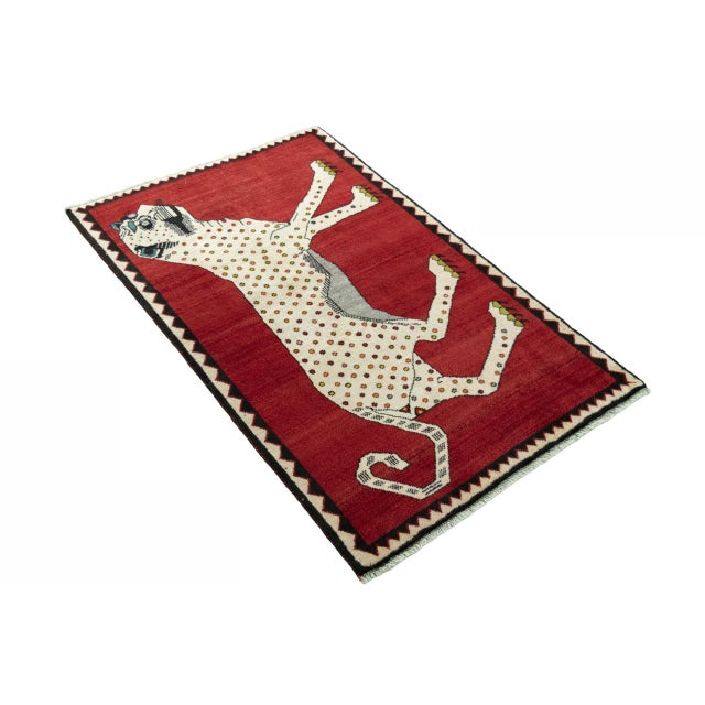 Mid-Century Modern Hand-Knotted Gabbeh Rug with Tiger Motif For Sale - Image 3 of 11