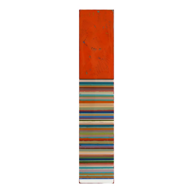 Tall Sunspot 67 - Original Colorful Striped Minimalist Acrylic and Resin Abstract on Wood Panel For Sale