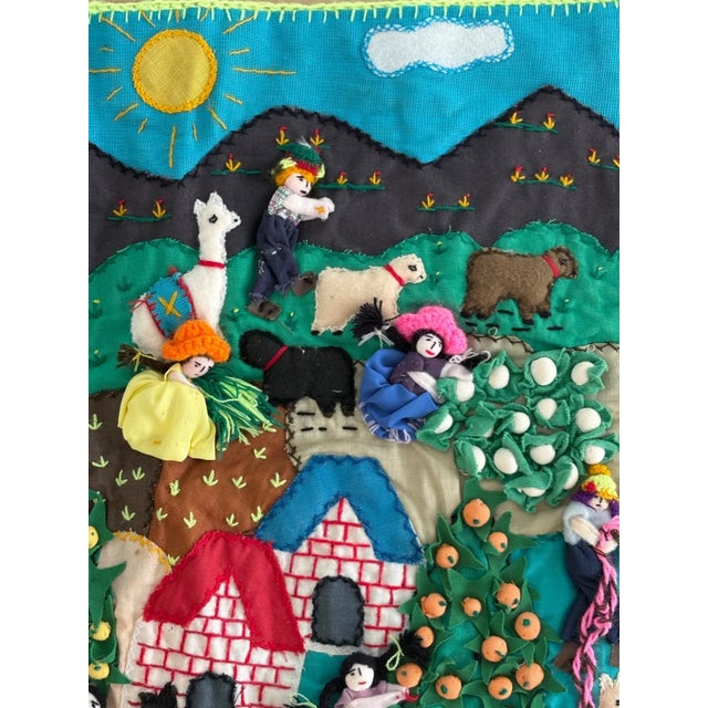 Peruvian Arpillera Wall Hanging -Embroidered Appliquéd Dimensional Farming Scene For Sale - Image 4 of 6