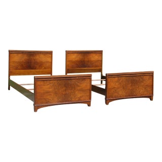 Vintage Art Deco Burl Walnut Twin Bedframes - a Pair For Sale