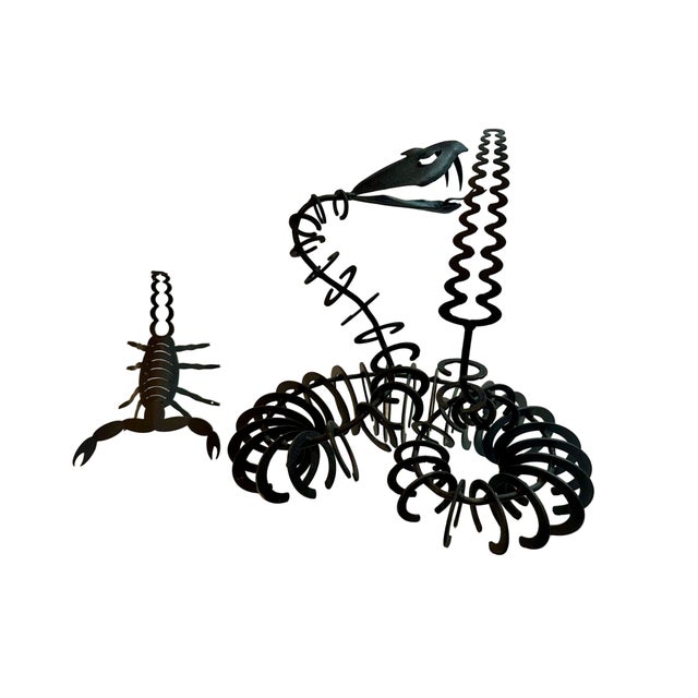 Contemporary 2 Black Iron Sculptural Desert Animals | Snake & Scorpion For Sale - Image 3 of 6
