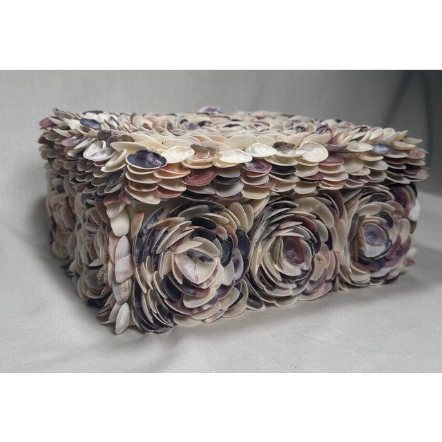 Nautical Vintage Coastal Rosette Encrusted Shell Lidded Decorative Organization Accessory Box For Sale - Image 3 of 12