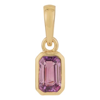 14k Solid Gold Modern Pink Sapphire Dainty Charm Pendant for Her For Sale