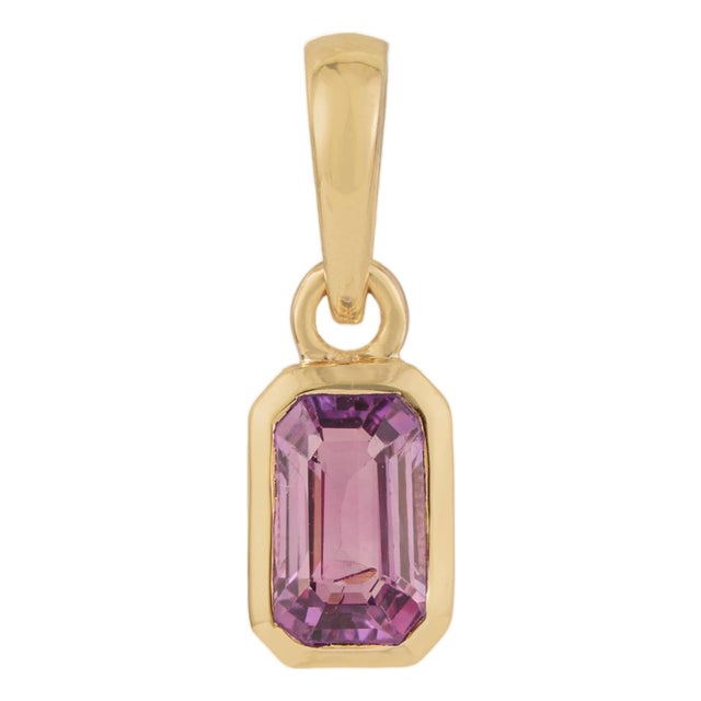 14k Solid Gold Modern Pink Sapphire Dainty Charm Pendant for Her For Sale