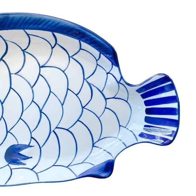 Dansk 1990s Coastal Blue & White Arabesque Fish Platter by Dansk For Sale - Image 4 of 5