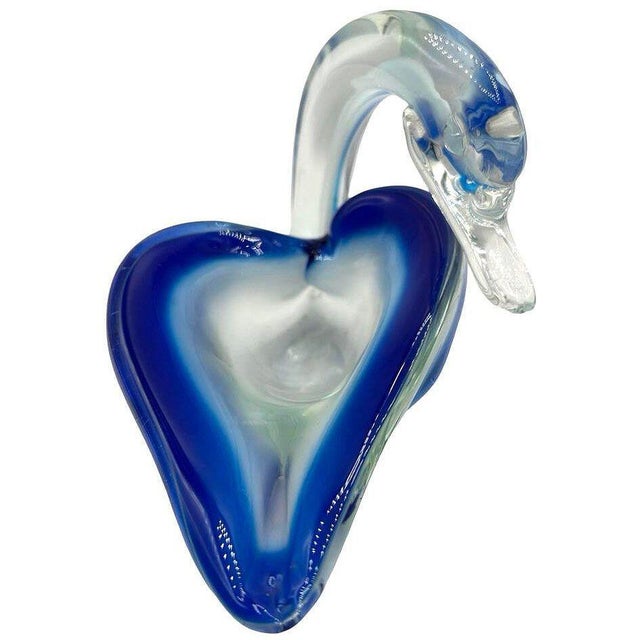 Modern 1970s Hand Blown Blue & Transparent Art Glass Swan Ring Tray For Sale - Image 3 of 7