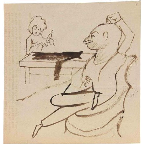 Modern Mino Maccari, Homemade Scene, 1960s, China Ink on Paper For Sale - Image 3 of 3