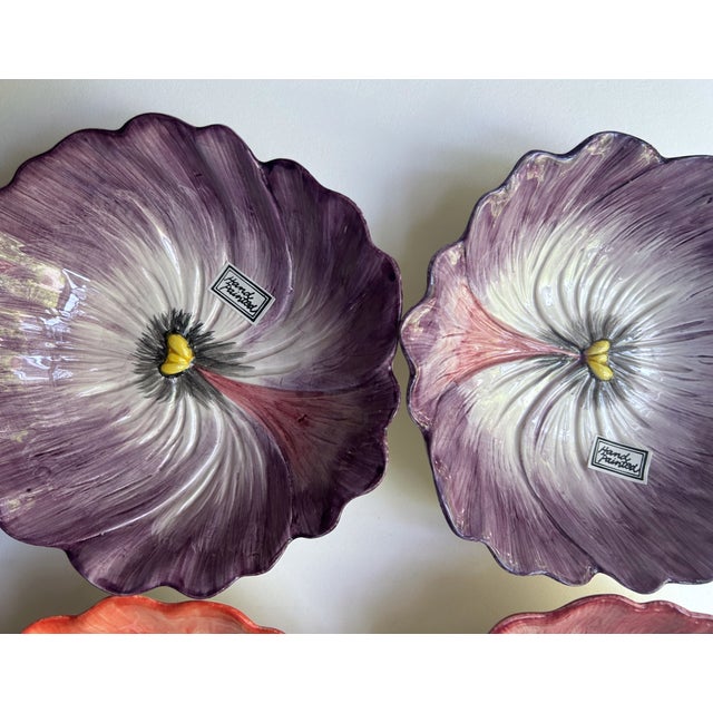 1980s Set of 6 Fitz & Floyd Pansy Porcelain Bowls For Sale - Image 12 of 18