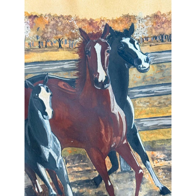 1920s 1926 Antique Original Gouache Horses Painting Titled "Friends," Signed by Juan P. Winandy For Sale - Image 5 of 8