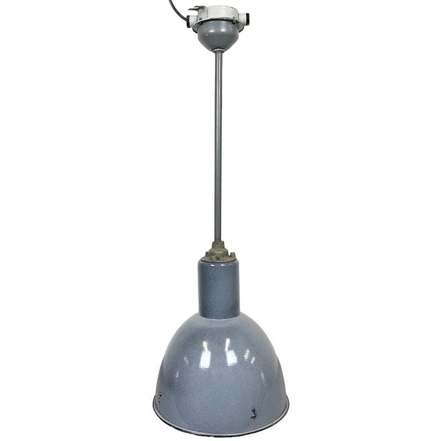 Industrial Grey Enamel Ceiling Lamp from Elektrosvit, 1950s For Sale - Image 13 of 13