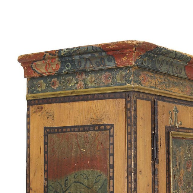 Wood Antique Rustic Farmhouse Folk Art Painted Bridal Cabinet, 1822 For Sale - Image 7 of 18