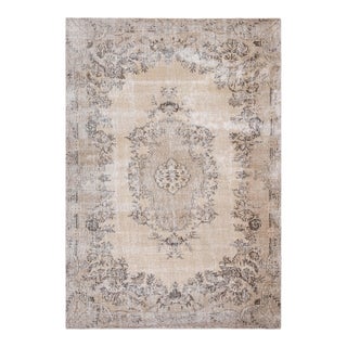 1970s Vintage Turkish Handmade Wool Cotton Beige Area Rug For Sale