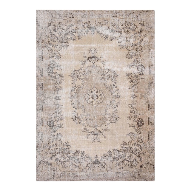 1970s Vintage Turkish Handmade Wool Cotton Beige Area Rug For Sale